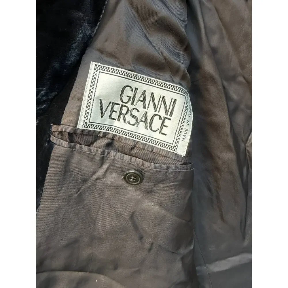 Vintage Gianni Versace Black Blazer Mens Size 52 L Distressed Italy JacketVelour